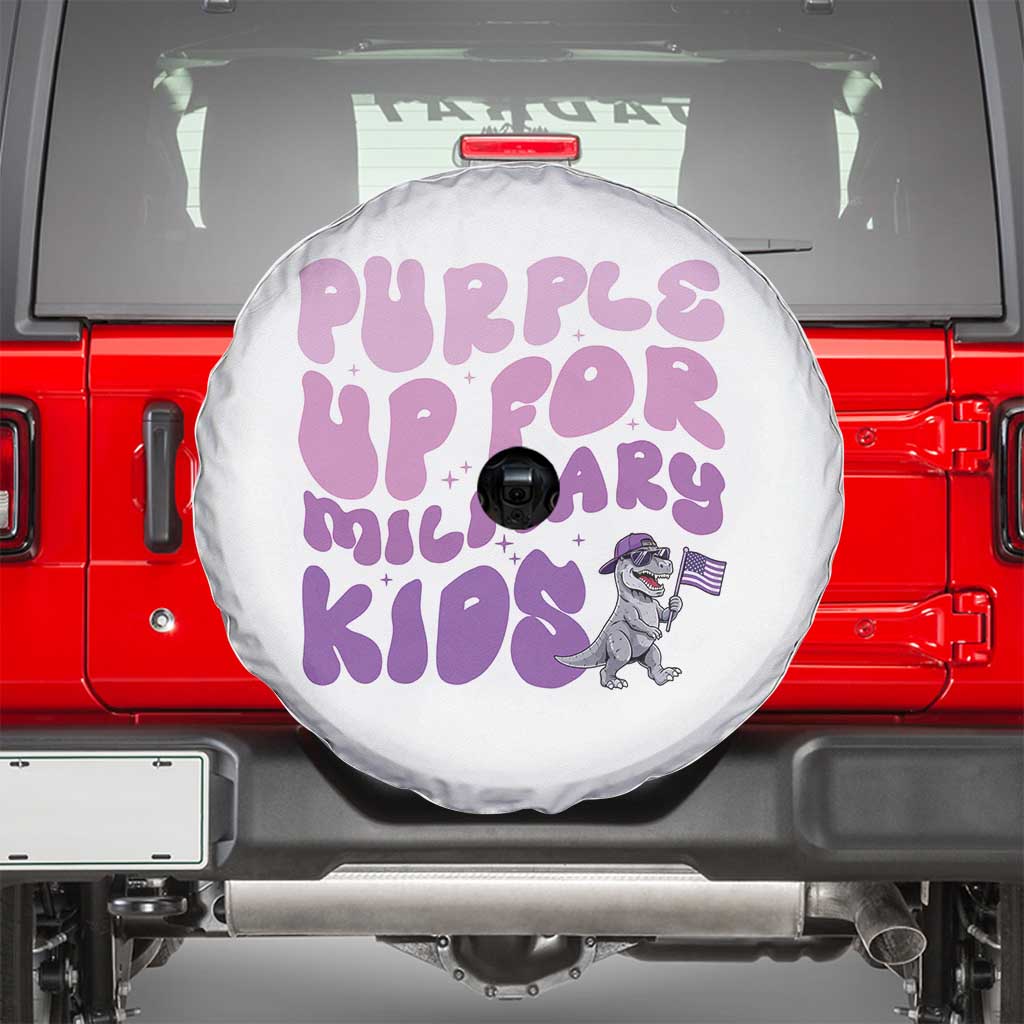 Purple Up For Military Kids Spare Tire Cover Groovy Dino Dinosaur Military Child Month