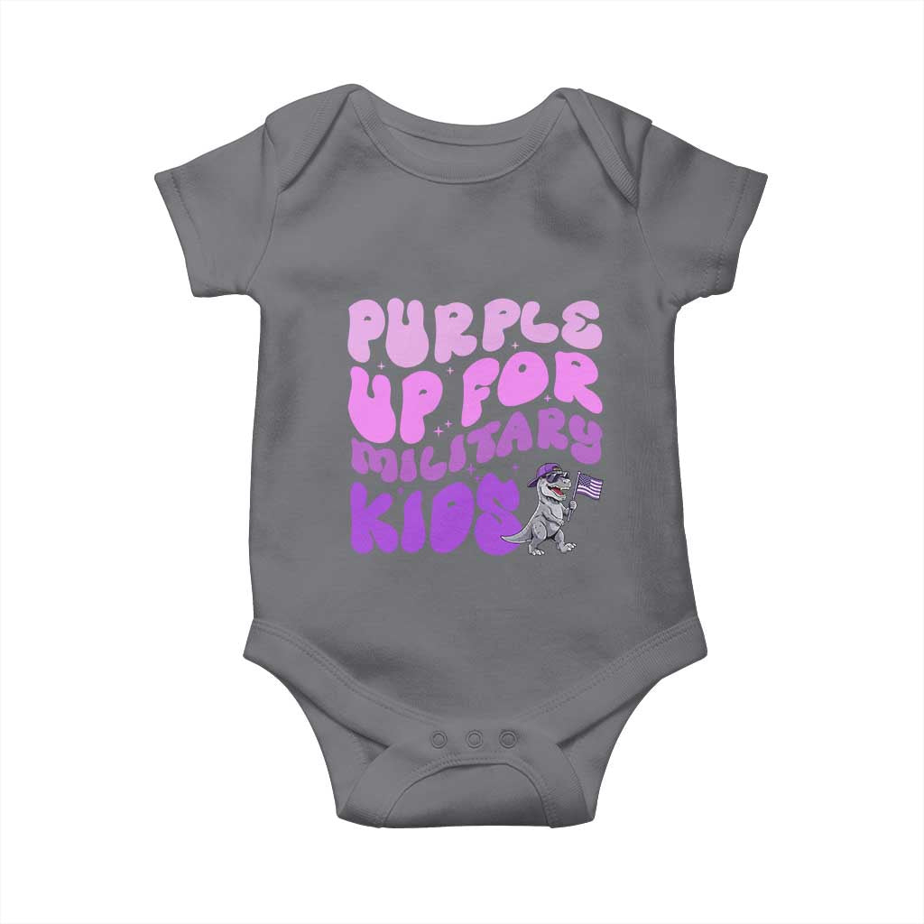 Purple Up For Military Kids Baby Onesie Groovy Dino Dinosaur Military Child Month