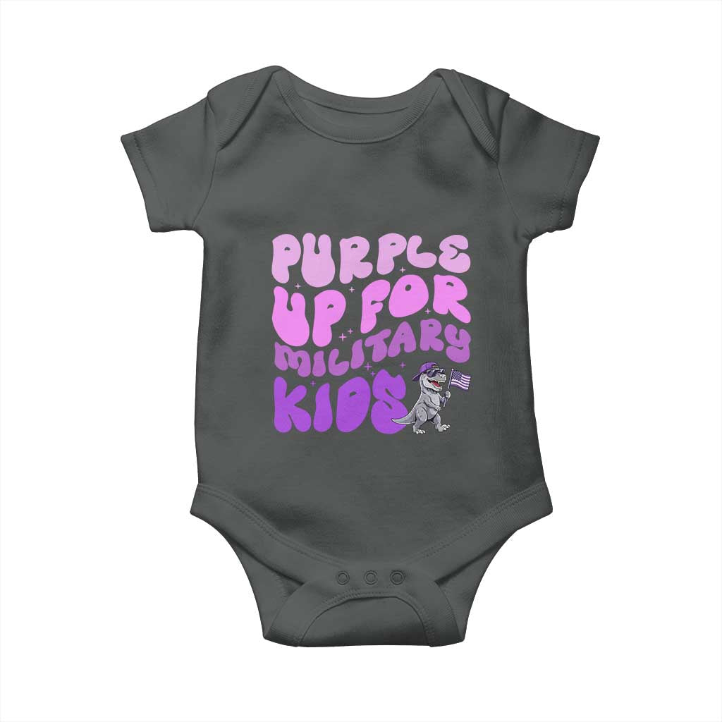 Purple Up For Military Kids Baby Onesie Groovy Dino Dinosaur Military Child Month