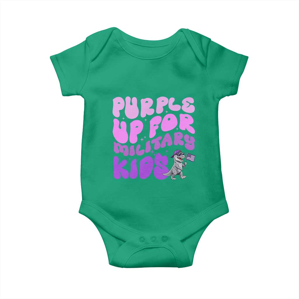 Purple Up For Military Kids Baby Onesie Groovy Dino Dinosaur Military Child Month