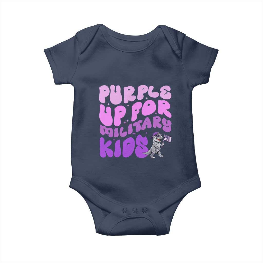 Purple Up For Military Kids Baby Onesie Groovy Dino Dinosaur Military Child Month