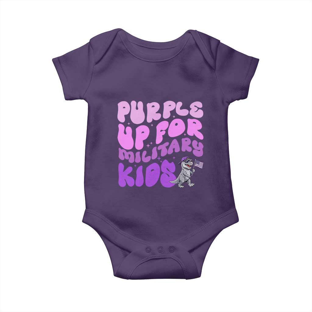 Purple Up For Military Kids Baby Onesie Groovy Dino Dinosaur Military Child Month