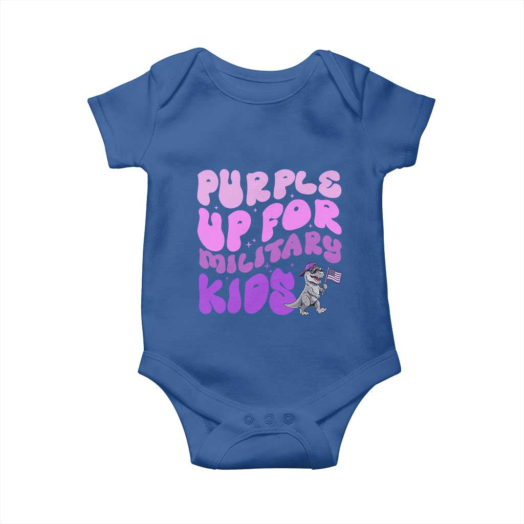 Purple Up For Military Kids Baby Onesie Groovy Dino Dinosaur Military Child Month