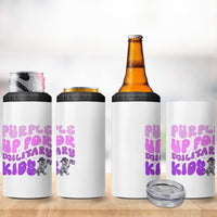 Purple Up For Military Kids 4 in 1 Can Cooler Tumbler Groovy Dino Dinosaur Military Child Month