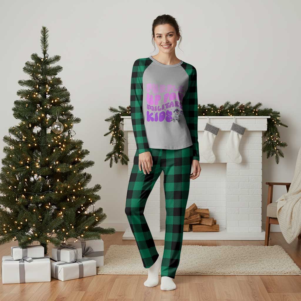 Purple Up For Military Kids Plaid Pajama Set Groovy Dino Dinosaur Military Child Month