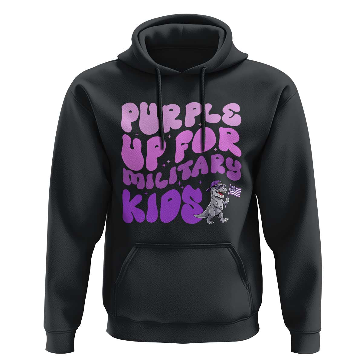 Purple Up For Military Kids Hoodie Groovy Dino Dinosaur Military Child Month