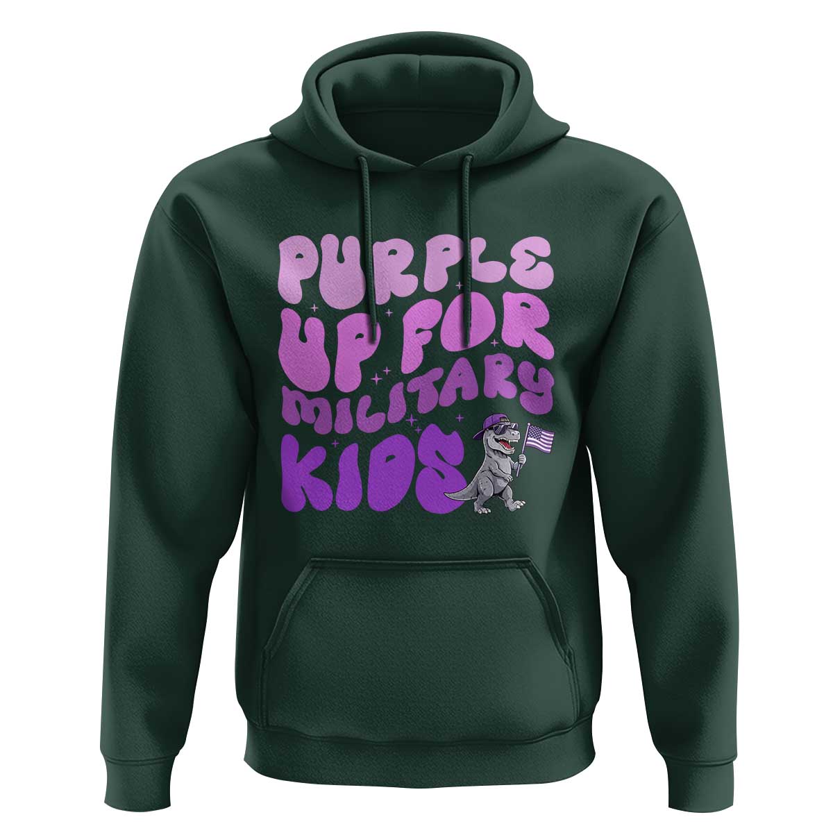 Purple Up For Military Kids Hoodie Groovy Dino Dinosaur Military Child Month