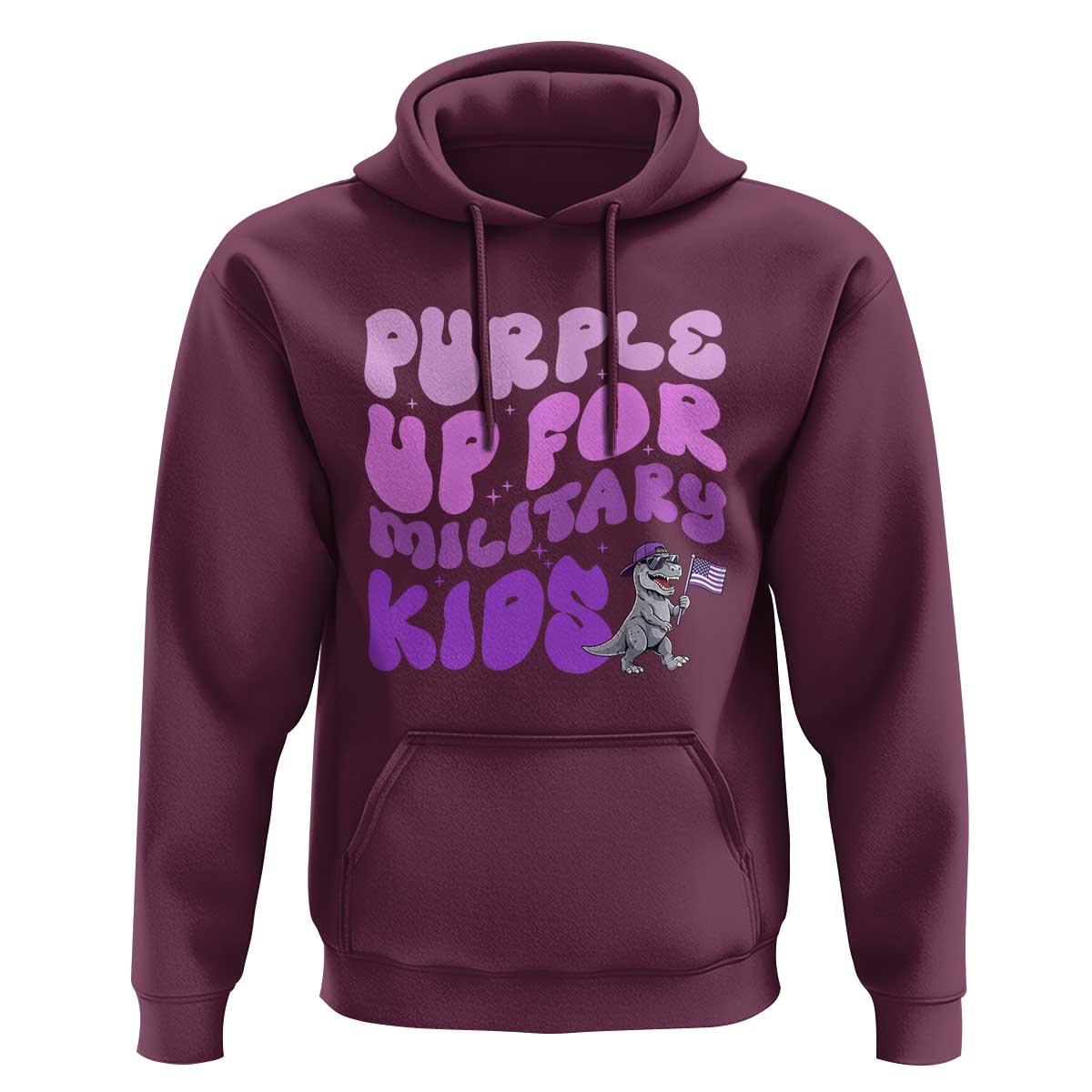 Purple Up For Military Kids Hoodie Groovy Dino Dinosaur Military Child Month