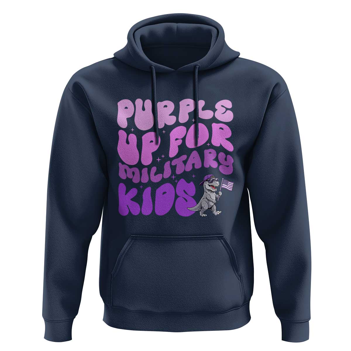 Purple Up For Military Kids Hoodie Groovy Dino Dinosaur Military Child Month