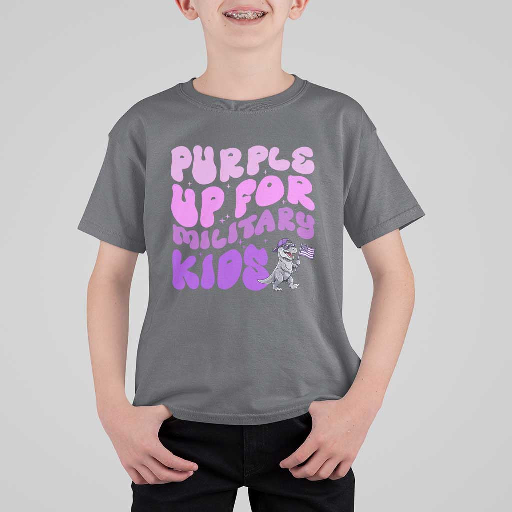 Purple Up For Military Kids T Shirt For Kid Groovy Dino Dinosaur Military Child Month