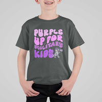 Purple Up For Military Kids T Shirt For Kid Groovy Dino Dinosaur Military Child Month