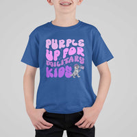 Purple Up For Military Kids T Shirt For Kid Groovy Dino Dinosaur Military Child Month