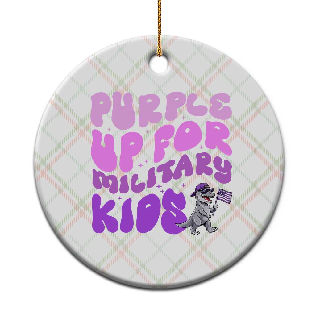 Purple Up For Military Kids Ceramic Ornament Groovy Dino Dinosaur Military Child Month