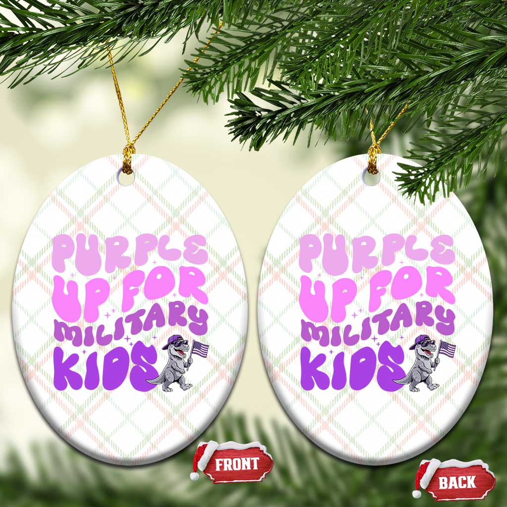 Purple Up For Military Kids Ceramic Ornament Groovy Dino Dinosaur Military Child Month