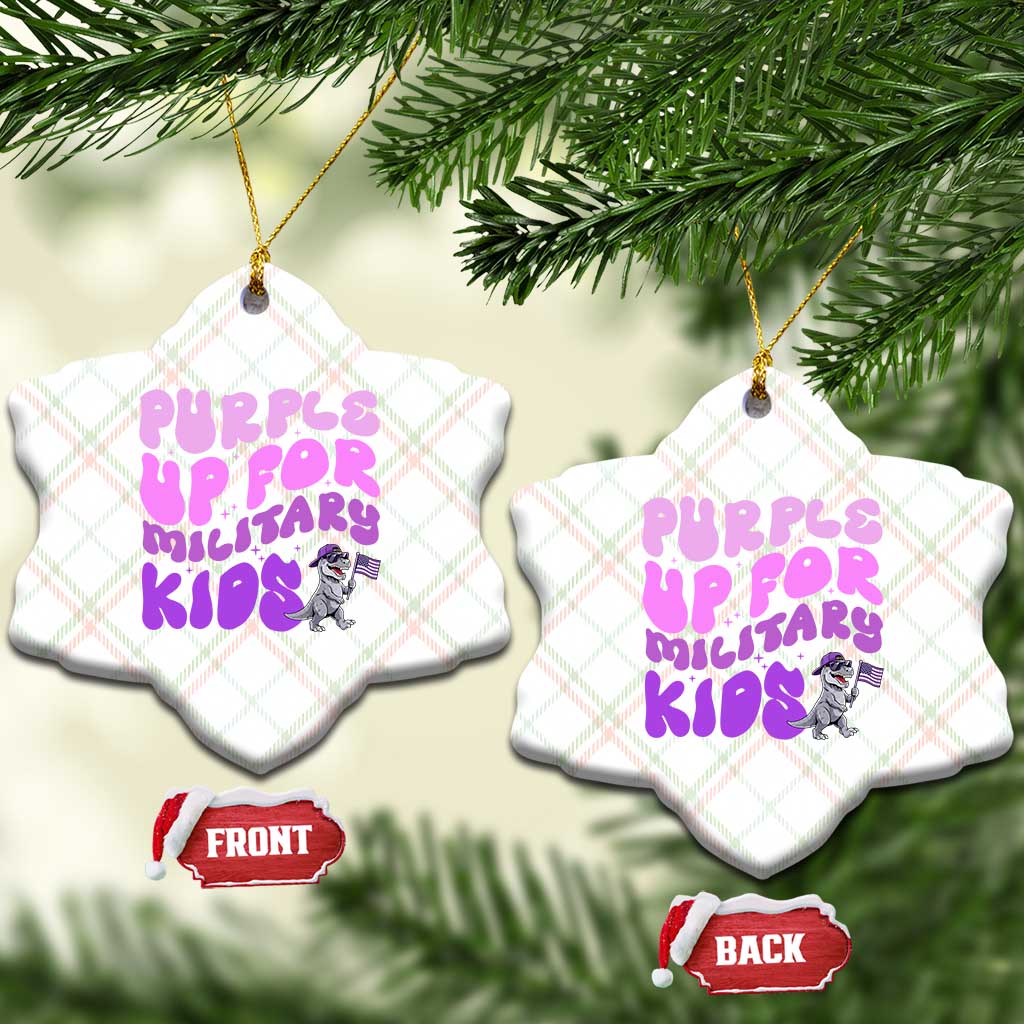 Purple Up For Military Kids Ceramic Ornament Groovy Dino Dinosaur Military Child Month