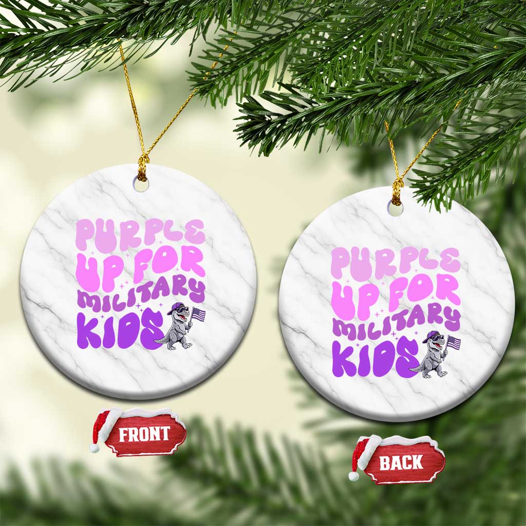 Purple Up For Military Kids Ceramic Ornament Groovy Dino Dinosaur Military Child Month