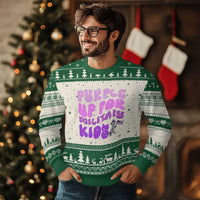 Purple Up For Military Kids Ugly Christmas Sweater Groovy Dino Dinosaur Military Child Month