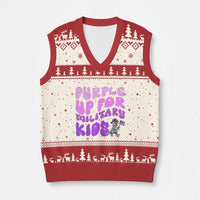 Purple Up For Military Kids V-Neck Knit Sweater Vest Groovy Dino Dinosaur Military Child Month