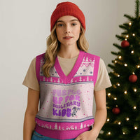 Purple Up For Military Kids V-Neck Knit Sweater Vest Groovy Dino Dinosaur Military Child Month