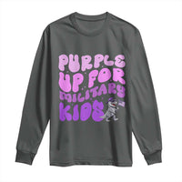 Purple Up For Military Kids Long Sleeve Shirt Groovy Dino Dinosaur Military Child Month