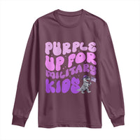 Purple Up For Military Kids Long Sleeve Shirt Groovy Dino Dinosaur Military Child Month