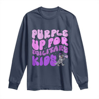 Purple Up For Military Kids Long Sleeve Shirt Groovy Dino Dinosaur Military Child Month