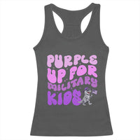 Purple Up For Military Kids Racerback Tank Top Groovy Dino Dinosaur Military Child Month
