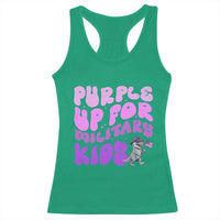 Purple Up For Military Kids Racerback Tank Top Groovy Dino Dinosaur Military Child Month