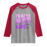 Purple Up For Military Kids Raglan Shirt Groovy Dino Dinosaur Military Child Month