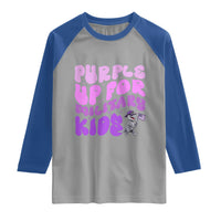 Purple Up For Military Kids Raglan Shirt Groovy Dino Dinosaur Military Child Month