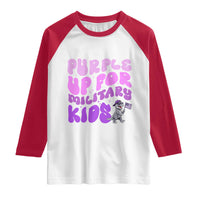 Purple Up For Military Kids Raglan Shirt Groovy Dino Dinosaur Military Child Month