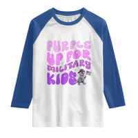 Purple Up For Military Kids Raglan Shirt Groovy Dino Dinosaur Military Child Month