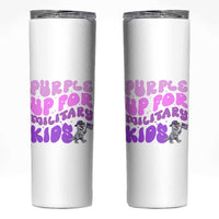 Purple Up For Military Kids Skinny Tumbler Groovy Dino Dinosaur Military Child Month