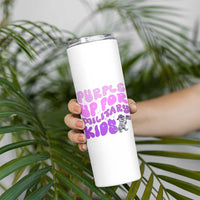 Purple Up For Military Kids Skinny Tumbler Groovy Dino Dinosaur Military Child Month