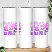 Purple Up For Military Kids Skinny Tumbler Groovy Dino Dinosaur Military Child Month