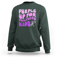 Purple Up For Military Kids Sweatshirt Groovy Dino Dinosaur Military Child Month