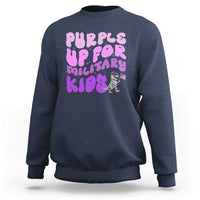 Purple Up For Military Kids Sweatshirt Groovy Dino Dinosaur Military Child Month