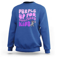 Purple Up For Military Kids Sweatshirt Groovy Dino Dinosaur Military Child Month