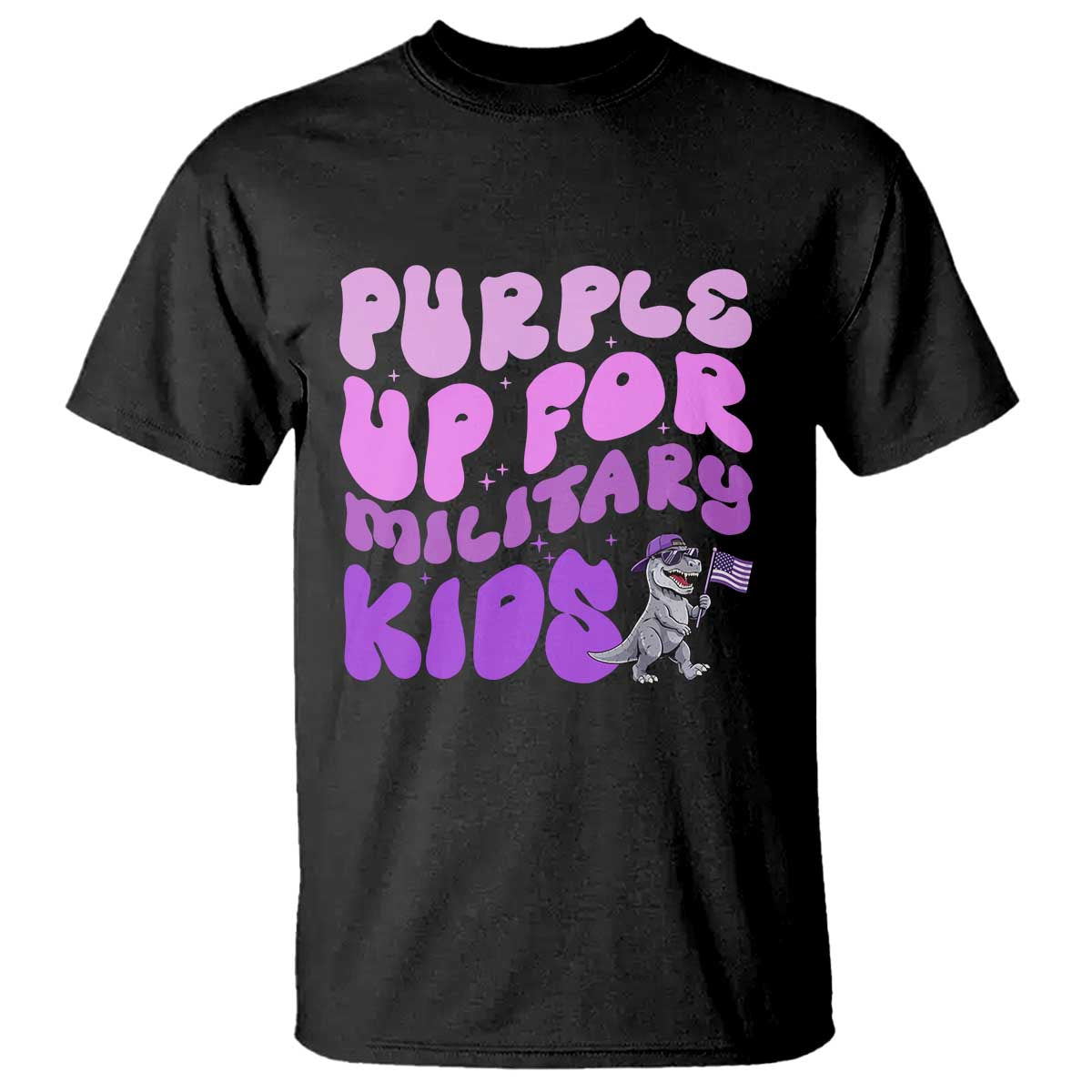 Purple Up For Military Kids T Shirt Groovy Dino Dinosaur Military Child Month
