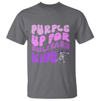 Purple Up For Military Kids T Shirt Groovy Dino Dinosaur Military Child Month