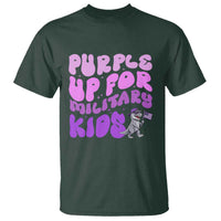 Purple Up For Military Kids T Shirt Groovy Dino Dinosaur Military Child Month