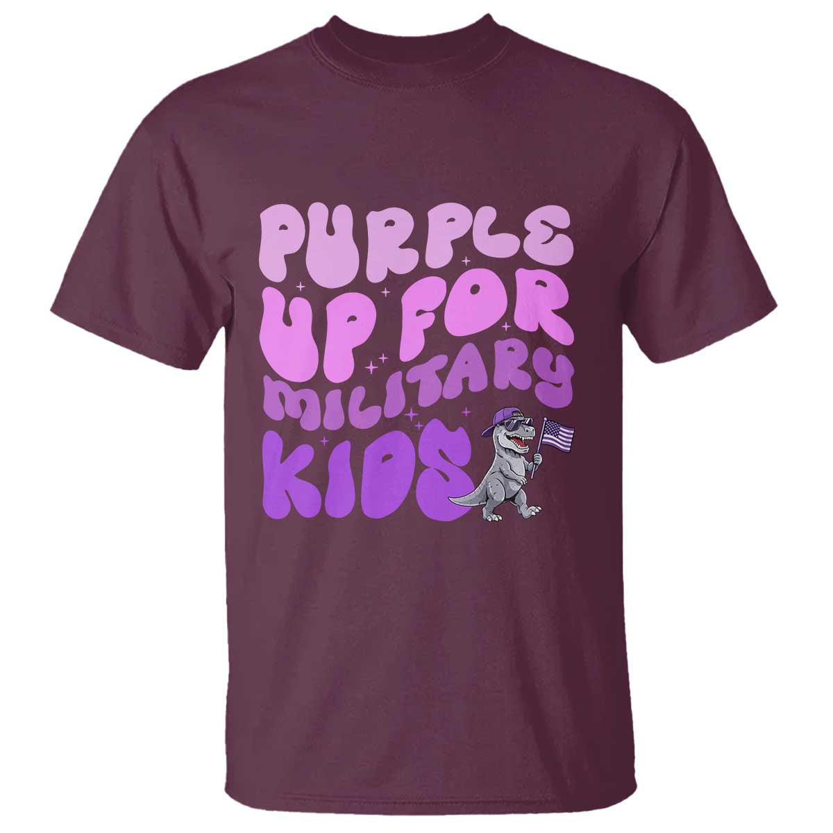 Purple Up For Military Kids T Shirt Groovy Dino Dinosaur Military Child Month