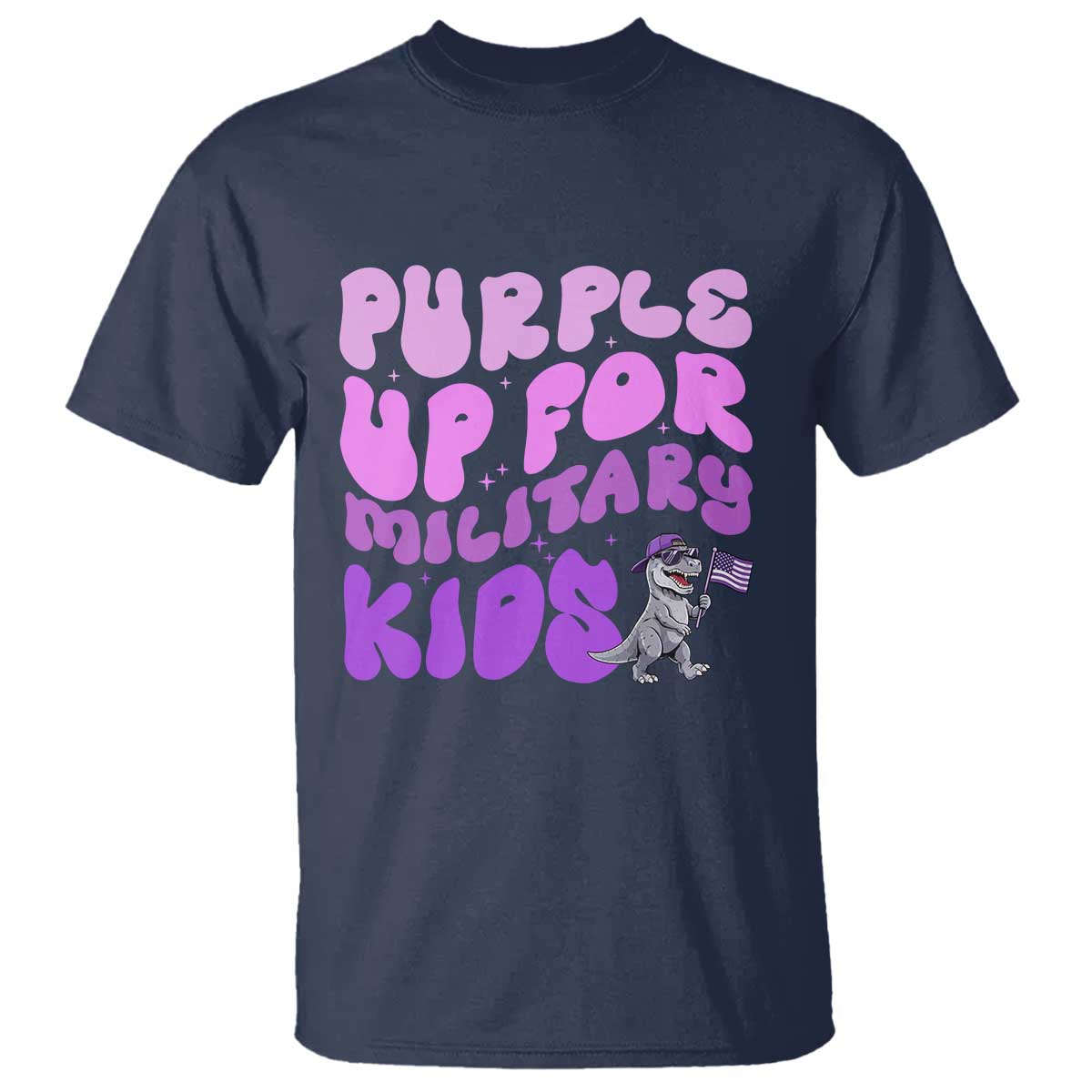 Purple Up For Military Kids T Shirt Groovy Dino Dinosaur Military Child Month