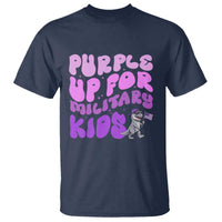 Purple Up For Military Kids T Shirt Groovy Dino Dinosaur Military Child Month