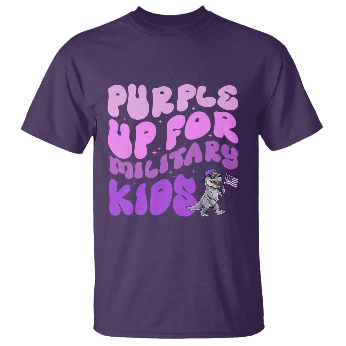 Purple Up For Military Kids T Shirt Groovy Dino Dinosaur Military Child Month
