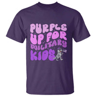 Purple Up For Military Kids T Shirt Groovy Dino Dinosaur Military Child Month