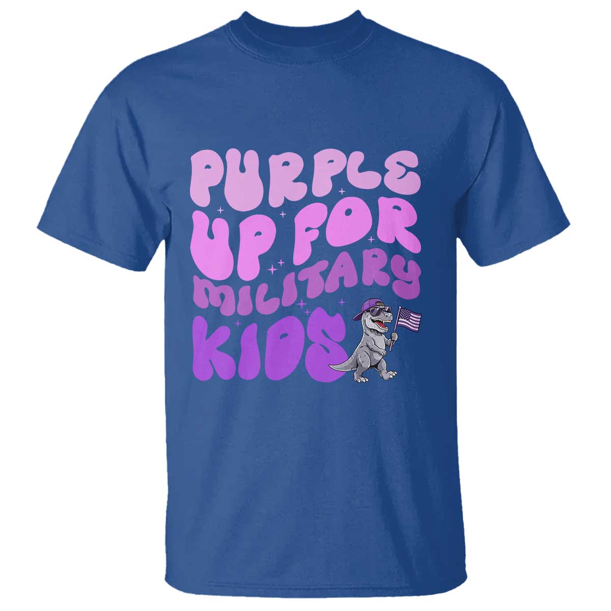 Purple Up For Military Kids T Shirt Groovy Dino Dinosaur Military Child Month
