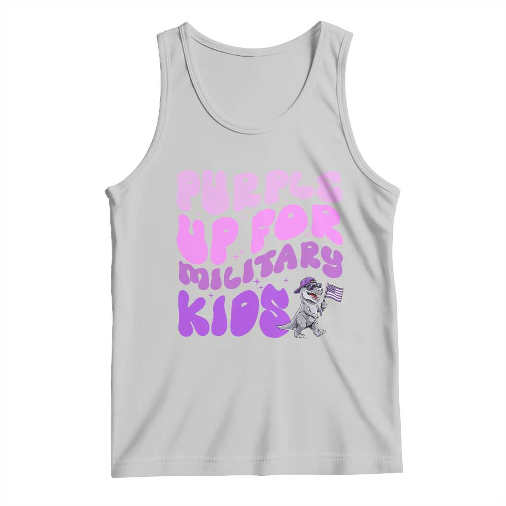 Purple Up For Military Kids Tank Top Groovy Dino Dinosaur Military Child Month