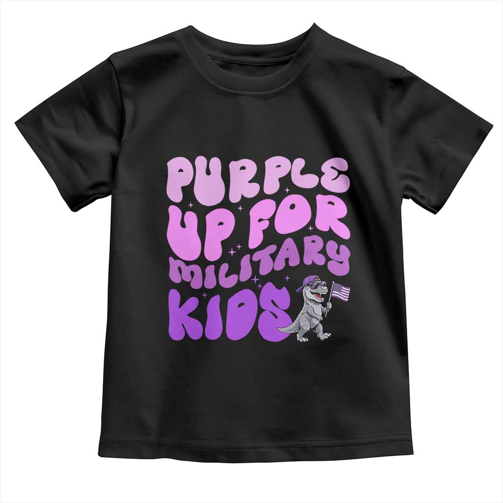 Purple Up For Military Kids Toddler T Shirt Groovy Dino Dinosaur Military Child Month