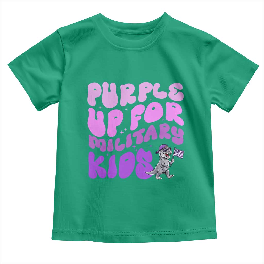 Purple Up For Military Kids Toddler T Shirt Groovy Dino Dinosaur Military Child Month